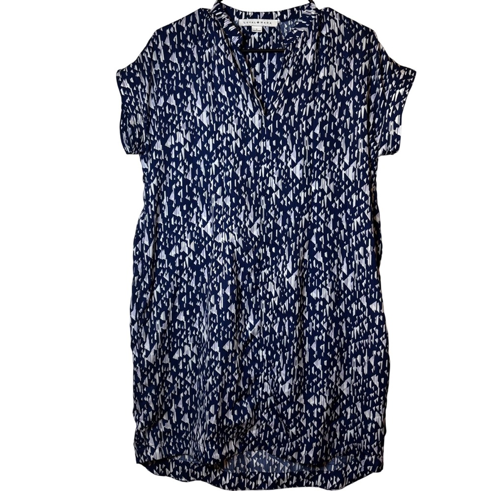 Loyal Hana Maternity Nursing Dress‎ Small Geometric Navy White Short Sleeve
